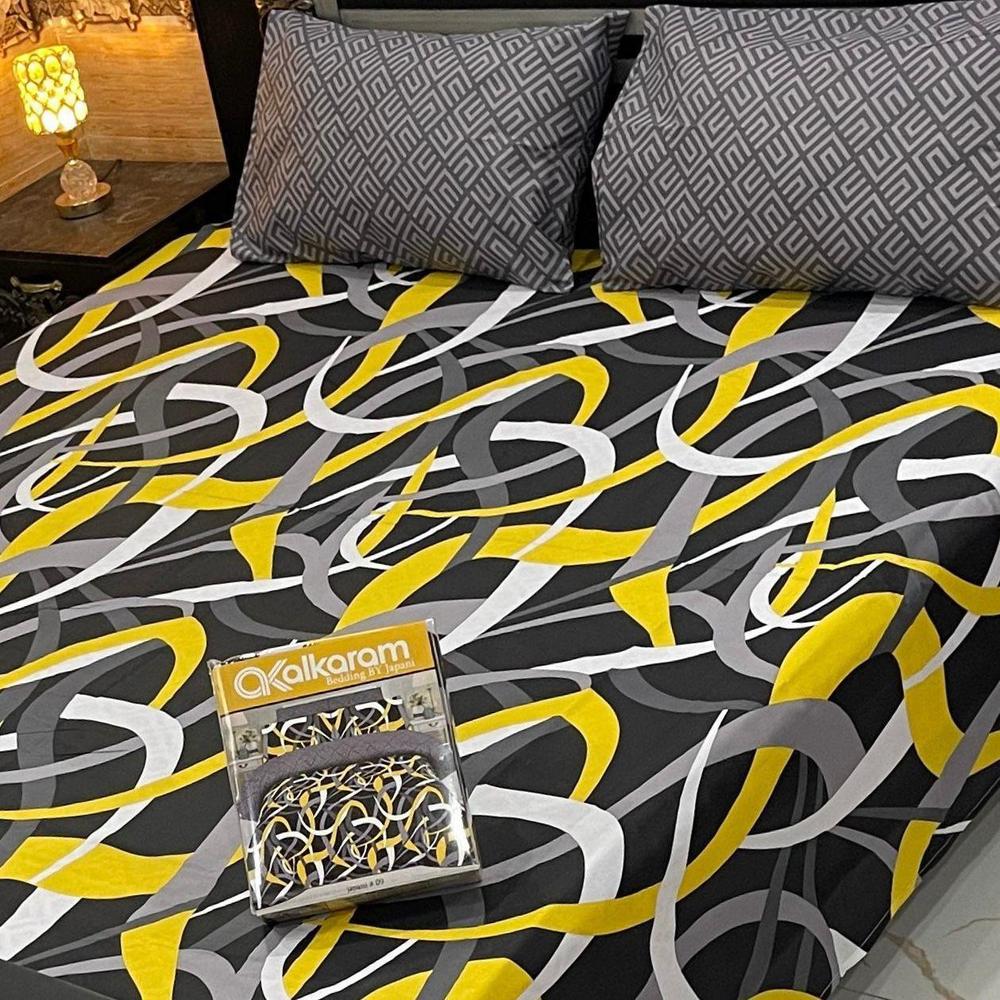 Double Bed Sheet Set Cotton Salonica Black Yellow White Gray