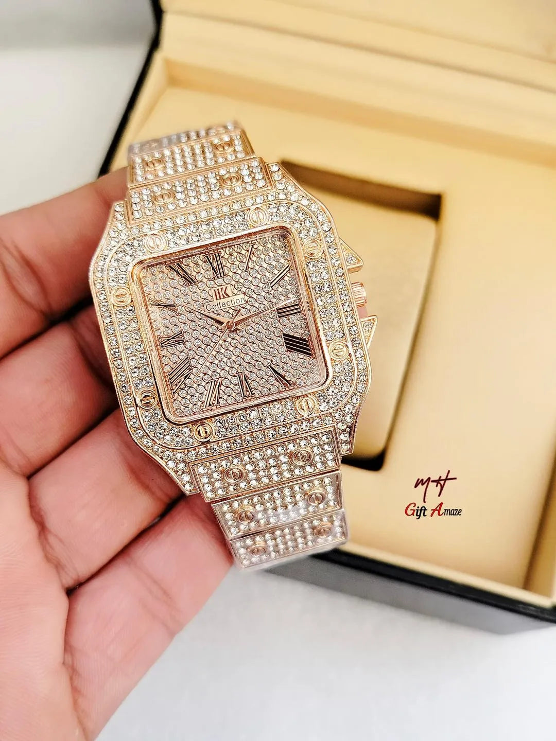 Luxury Rhinestone Gold Watch for Women Men